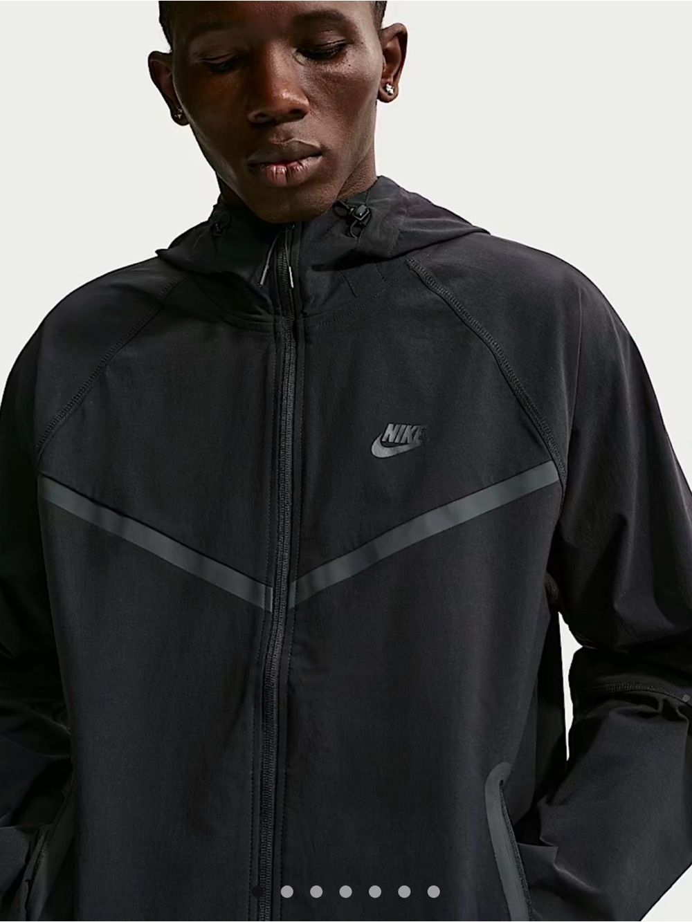 Nike Black Hooded Windbreaker with Reflective Chevron